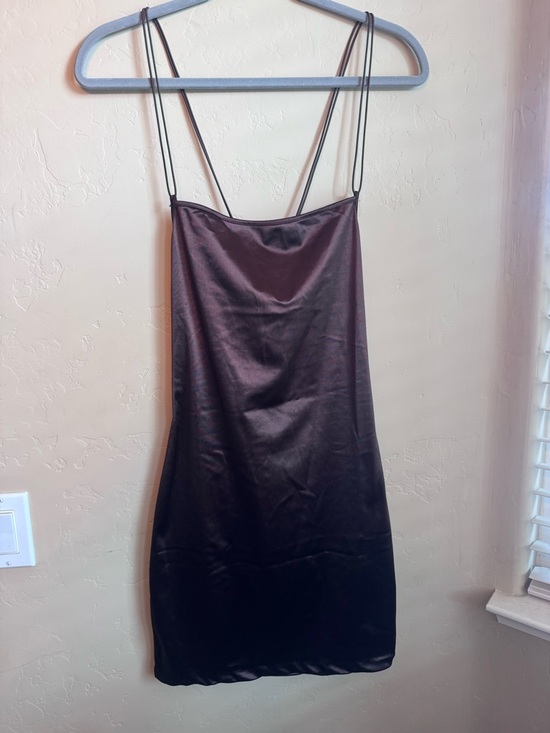 H&M Dresses & Skirts - H&M Dark Brown Satin Mini Dress with Double Spaghetti Straps